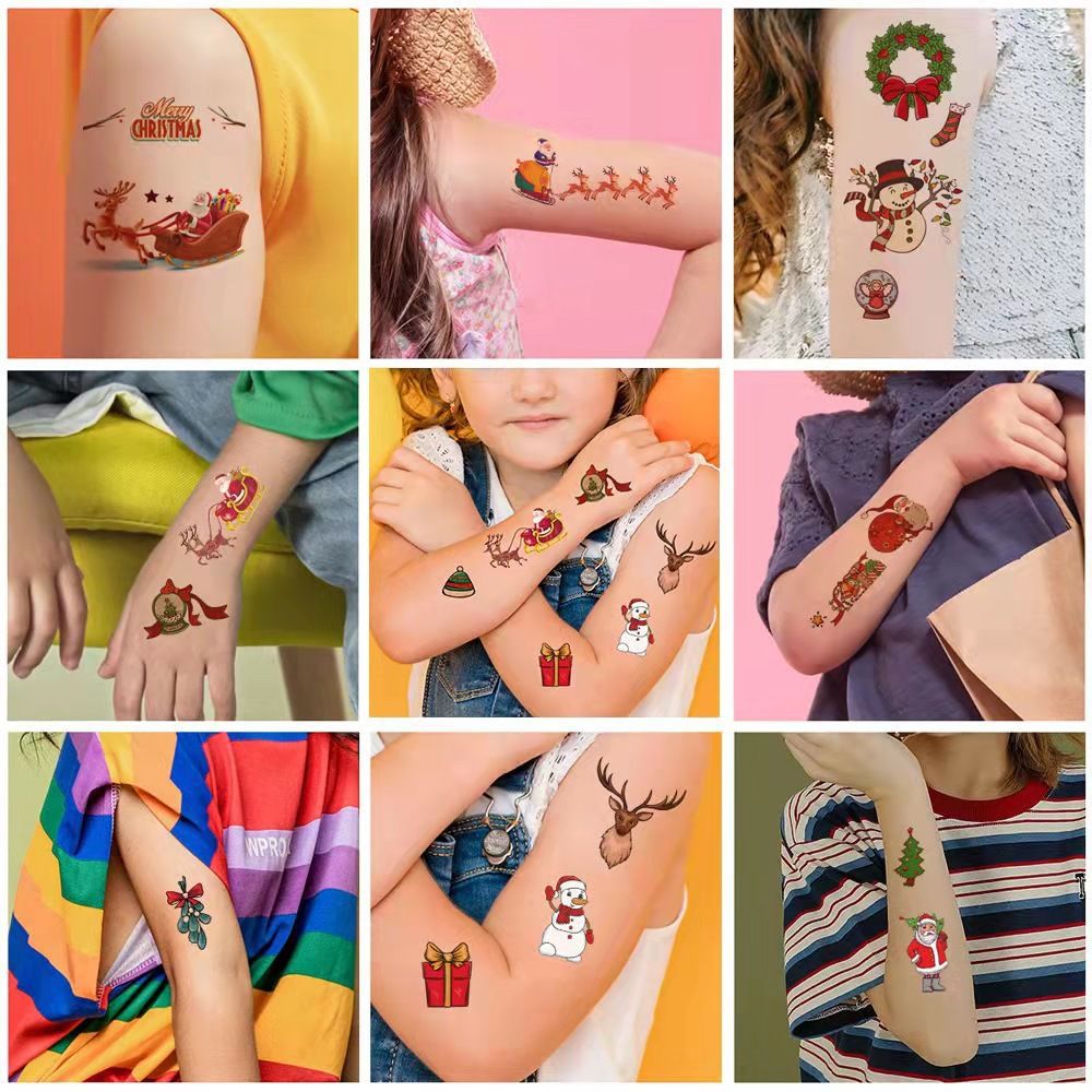 New Cartoon Christmas Tattoo Stickers 30pcs/set– Premium Cute Kids Temporary Tattoos with Santa Claus Gift Designs for Arms