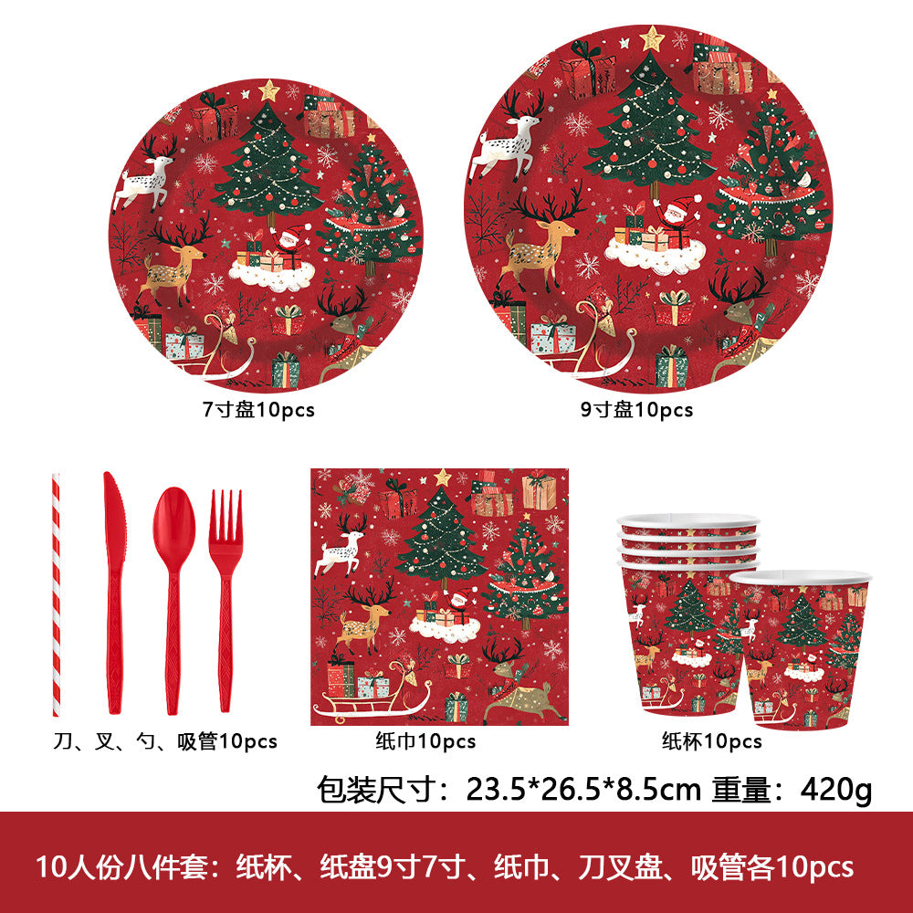 Christmas Party Festival Supplies: Paper Plates, Cups, Paper Towels, Table Decorations & Tableware