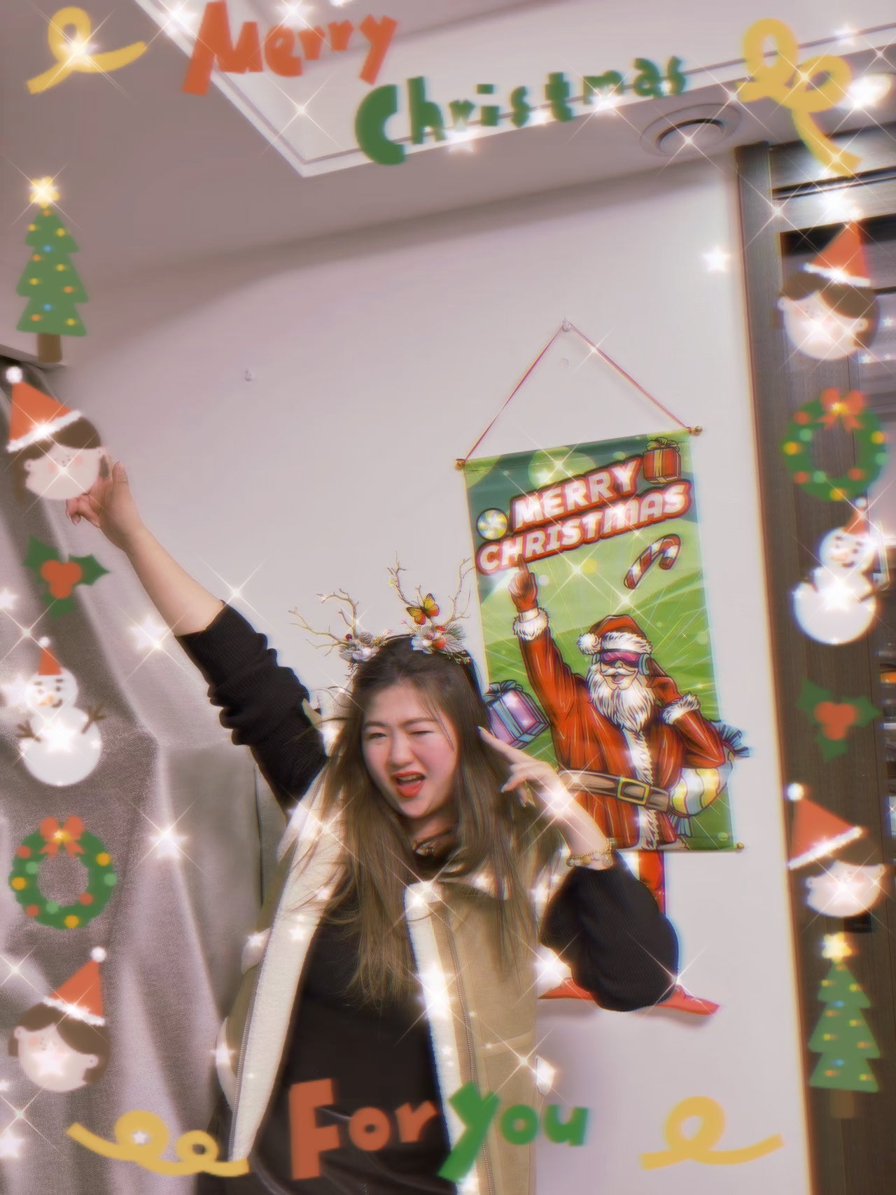 Christmas Tapestry Banner Party Decorations, Creative Cartoon Printed Wall Hanging Backdrop Cloth