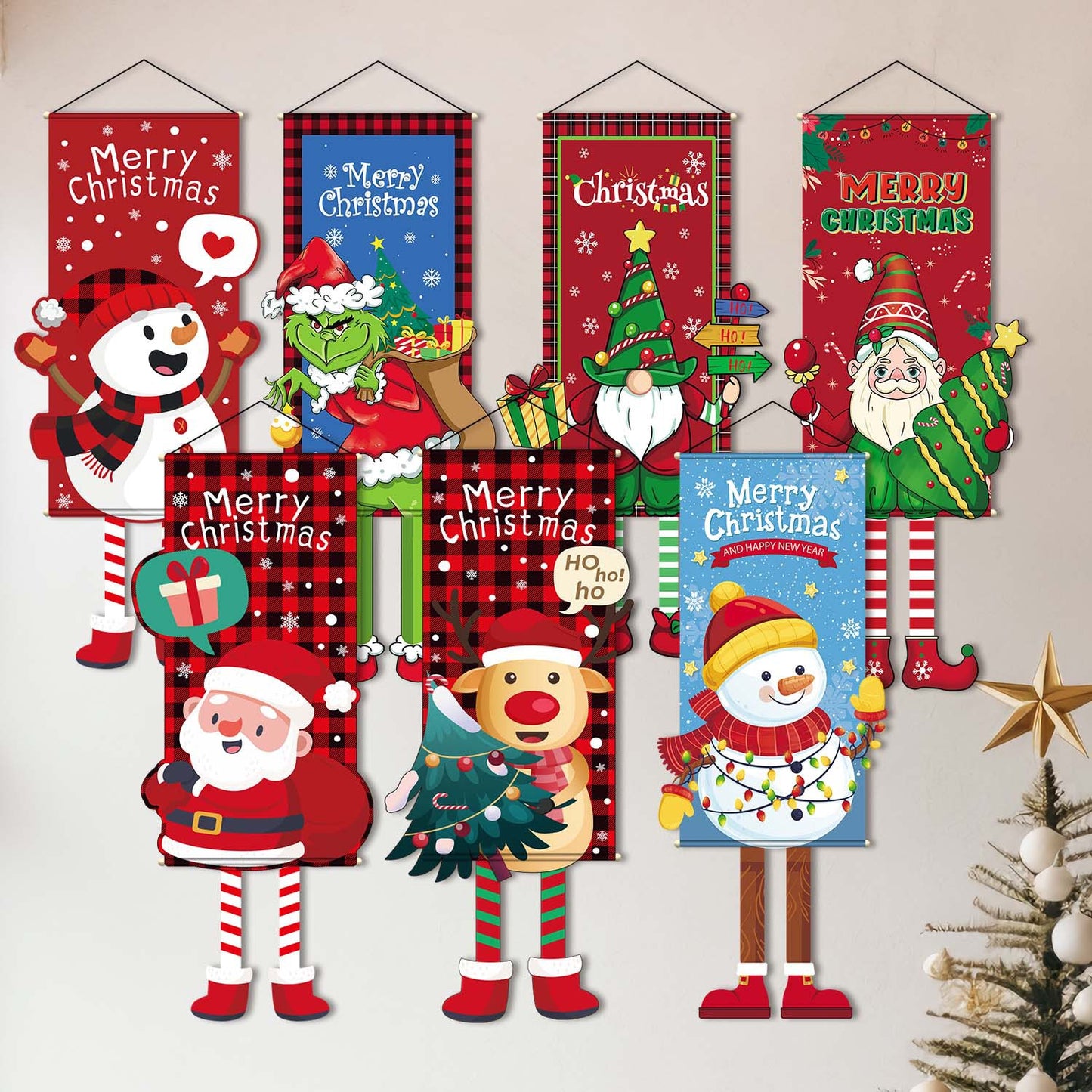 Christmas Tapestry Banner Party Decorations, Creative Cartoon Printed Wall Hanging Backdrop Cloth
