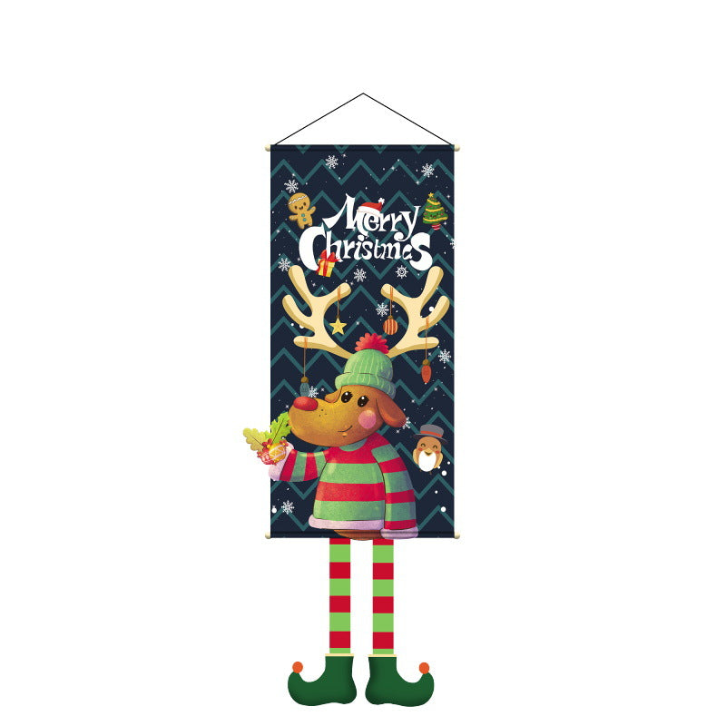 Christmas Tapestry Banner Party Decorations, Creative Cartoon Printed Wall Hanging Backdrop Cloth