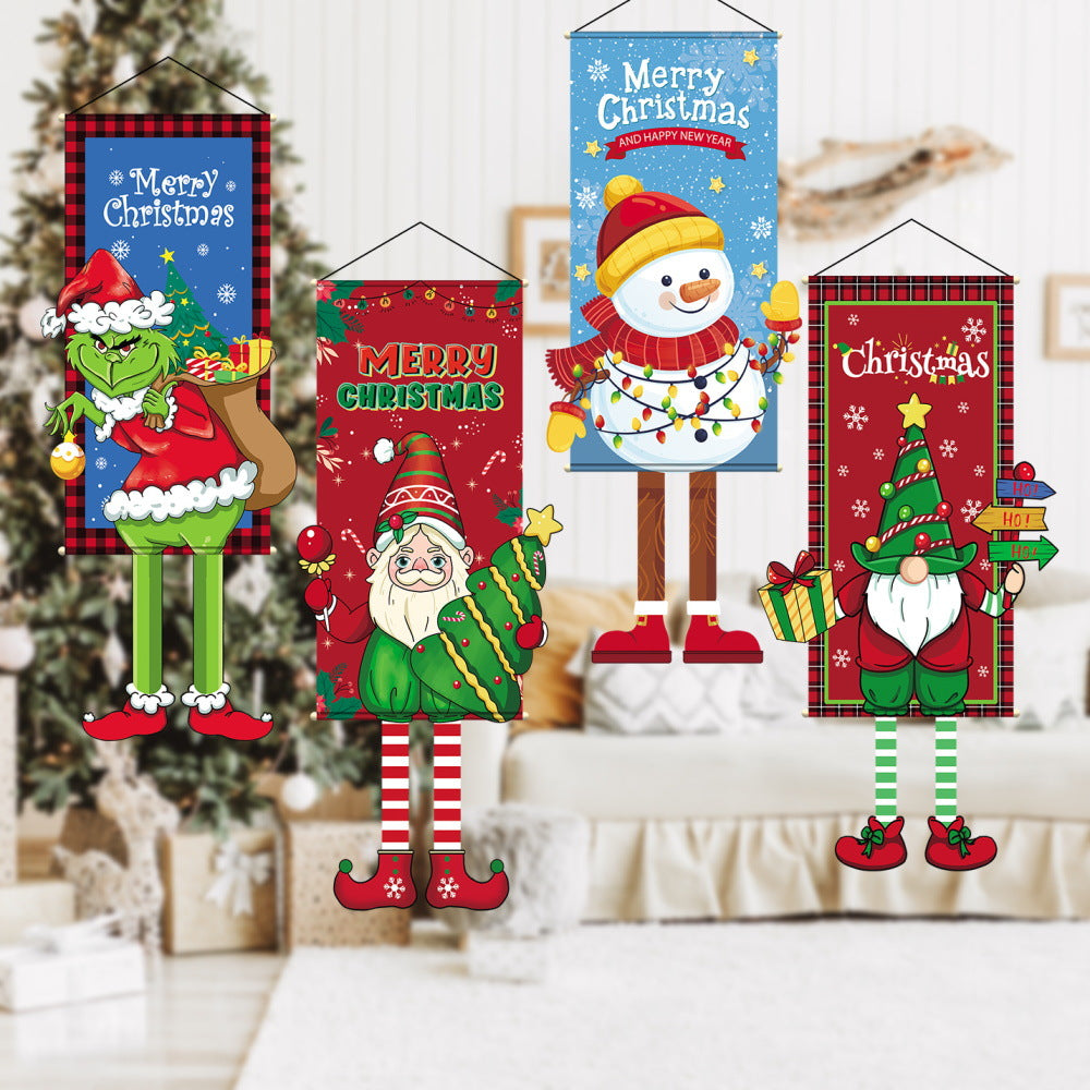 Christmas Tapestry Banner Party Decorations, Creative Cartoon Printed Wall Hanging Backdrop Cloth