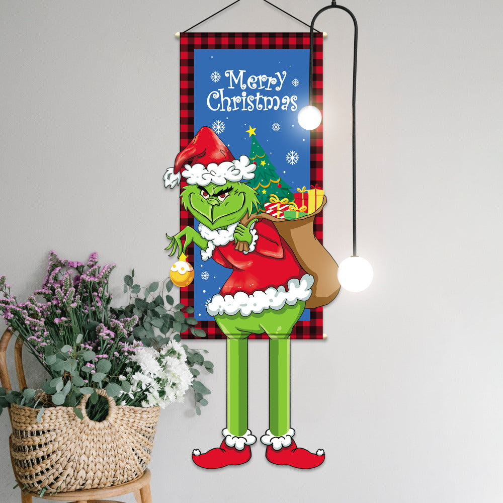 Christmas Tapestry Banner Party Decorations, Creative Cartoon Printed Wall Hanging Backdrop Cloth