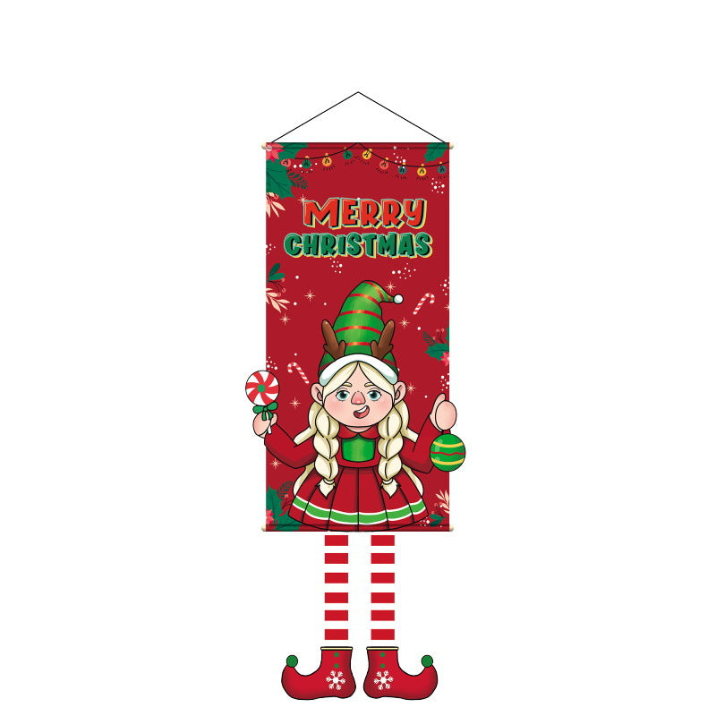 Christmas Tapestry Banner Party Decorations, Creative Cartoon Printed Wall Hanging Backdrop Cloth