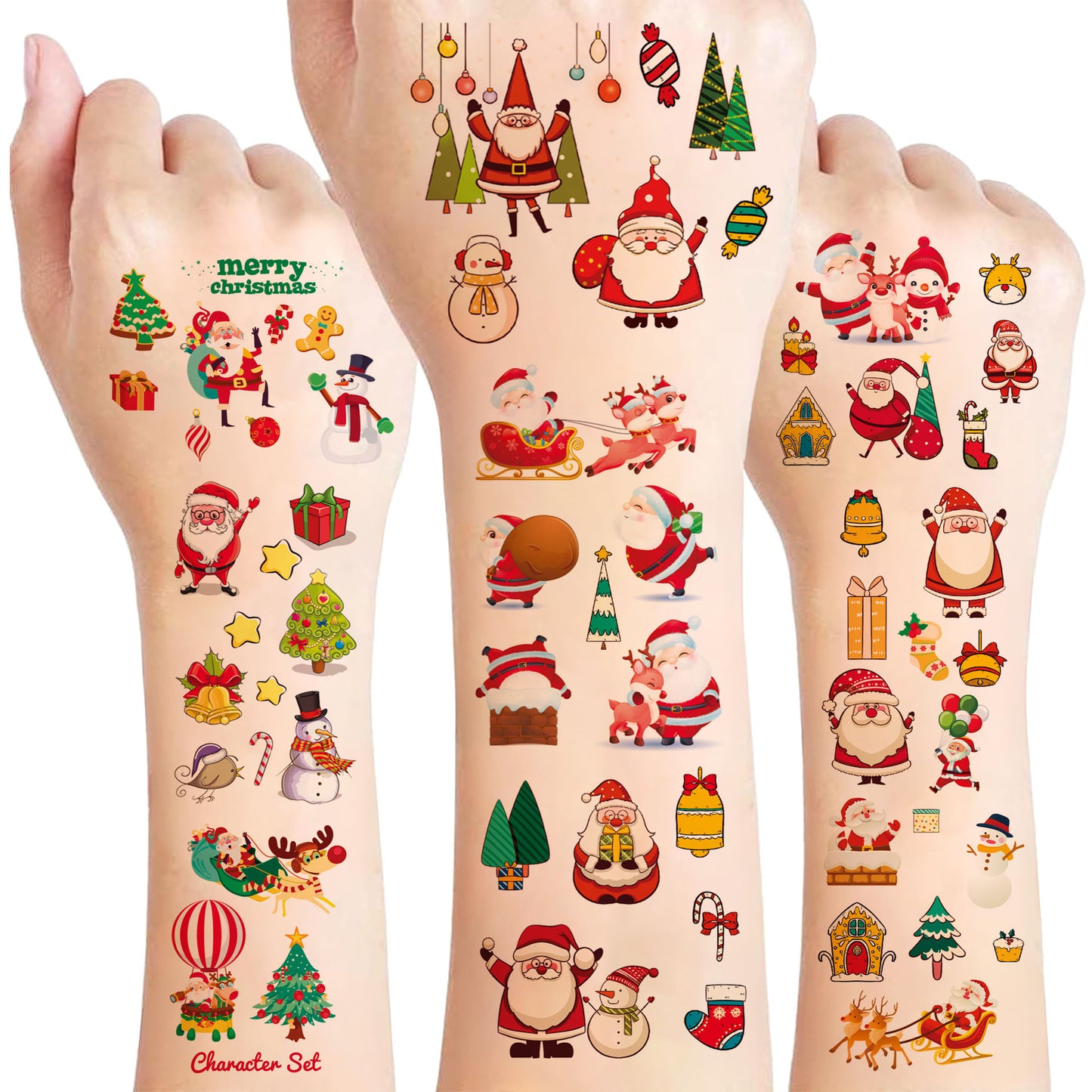 New Cartoon Christmas Tattoo Stickers 30pcs/set– Premium Cute Kids Temporary Tattoos with Santa Claus Gift Designs for Arms