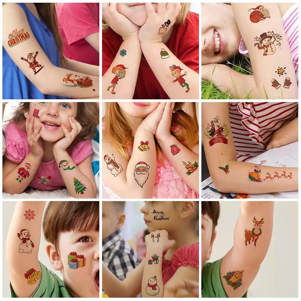 New Cartoon Christmas Tattoo Stickers 30pcs/set– Premium Cute Kids Temporary Tattoos with Santa Claus Gift Designs for Arms