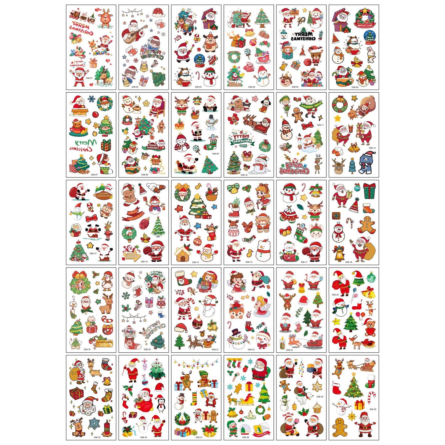 New Cartoon Christmas Tattoo Stickers 30pcs/set– Premium Cute Kids Temporary Tattoos with Santa Claus Gift Designs for Arms