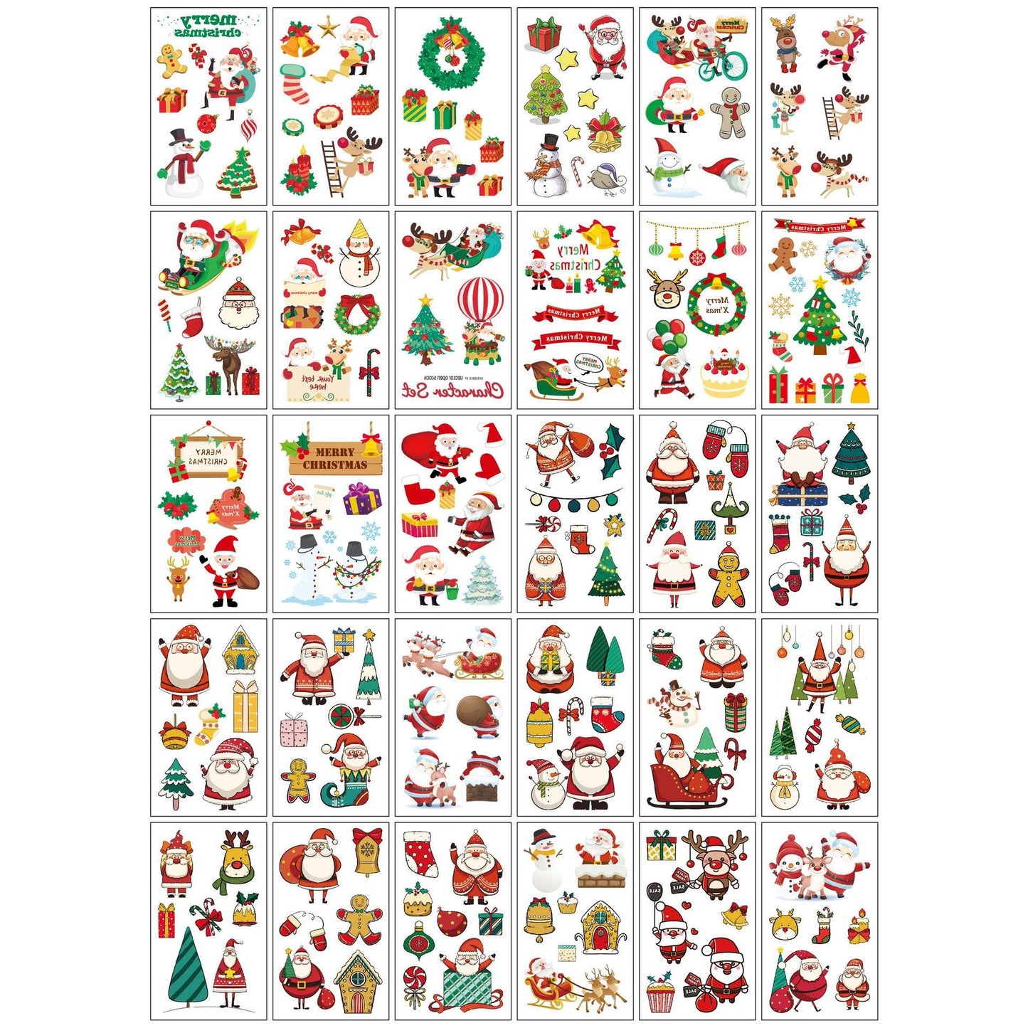 New Cartoon Christmas Tattoo Stickers 30pcs/set– Premium Cute Kids Temporary Tattoos with Santa Claus Gift Designs for Arms