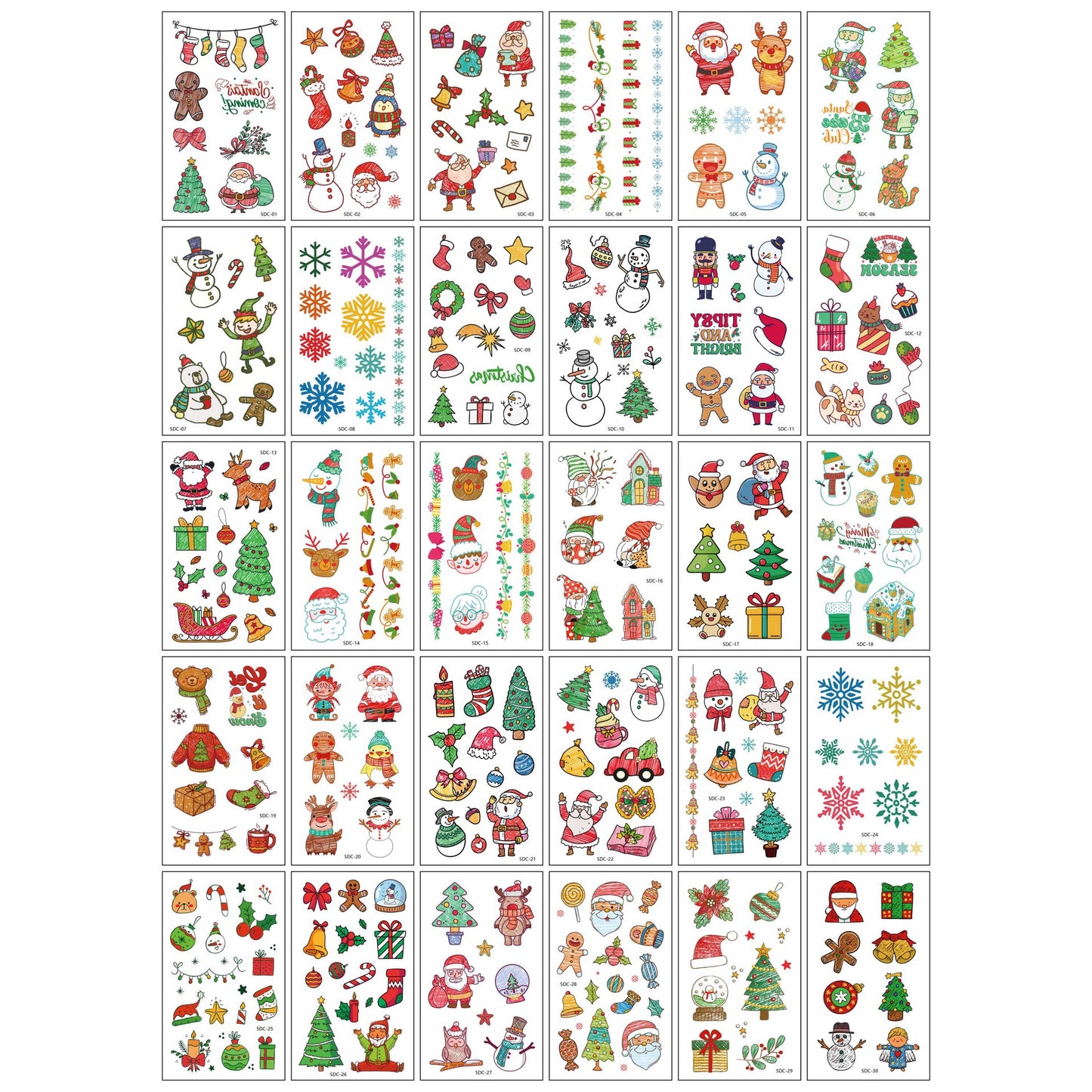 New Cartoon Christmas Tattoo Stickers 30pcs/set– Premium Cute Kids Temporary Tattoos with Santa Claus Gift Designs for Arms